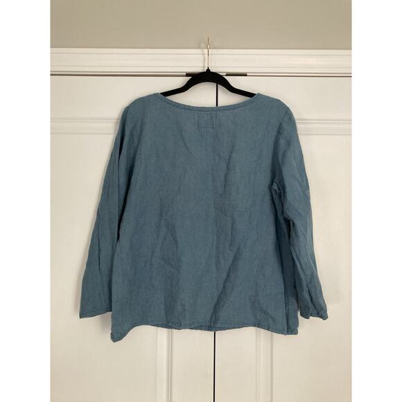 Meetra Linen Long Sleeve Top Womens Medium Blue Breathable Coastal Natural - Picture 4 of 6